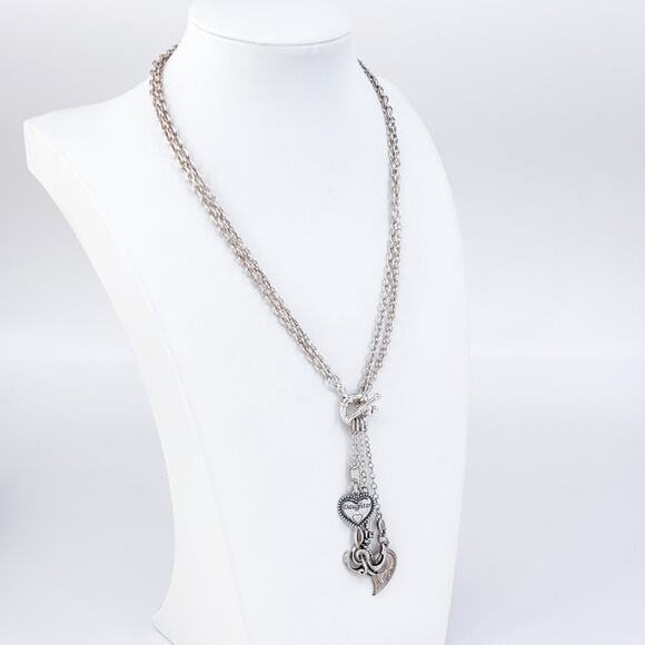 Vintage NIB Italy Sterling Silver 925 Charm Necklace Anchor Heart Moon 17” - Picture 2 of 10